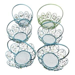 Easter Wire Basket with Beads set of 6 plus two metal bunnies